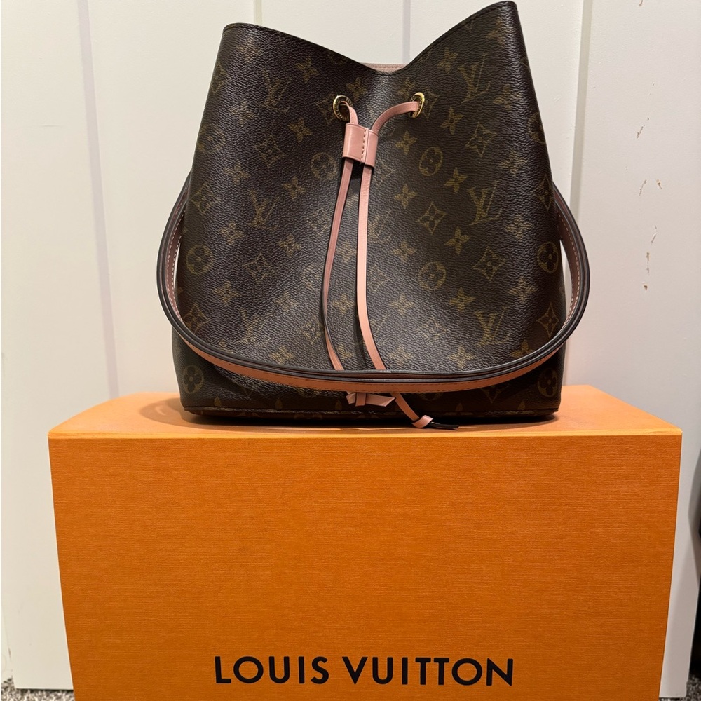 Louis Vuitton Brown Monogram Bag with Pink Strap